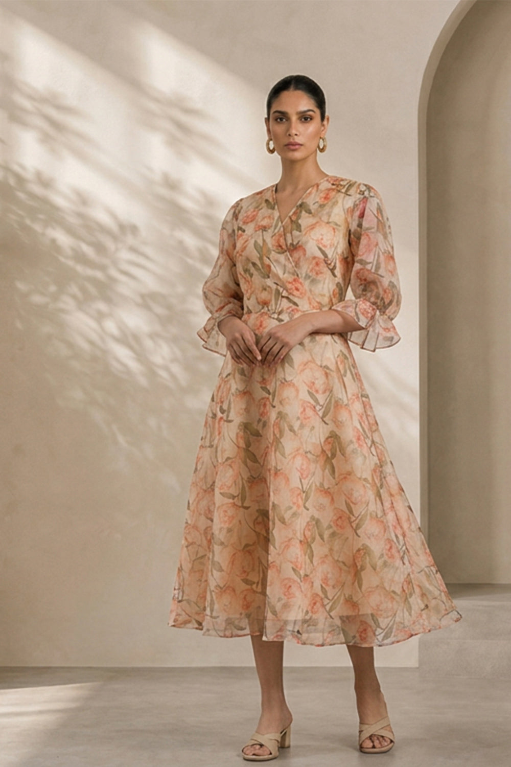 ORGANZA PRINTED A-LINE DRESS- SOFT CREAM