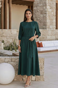 POLY A-LINE MIDI DRESS-GREEN