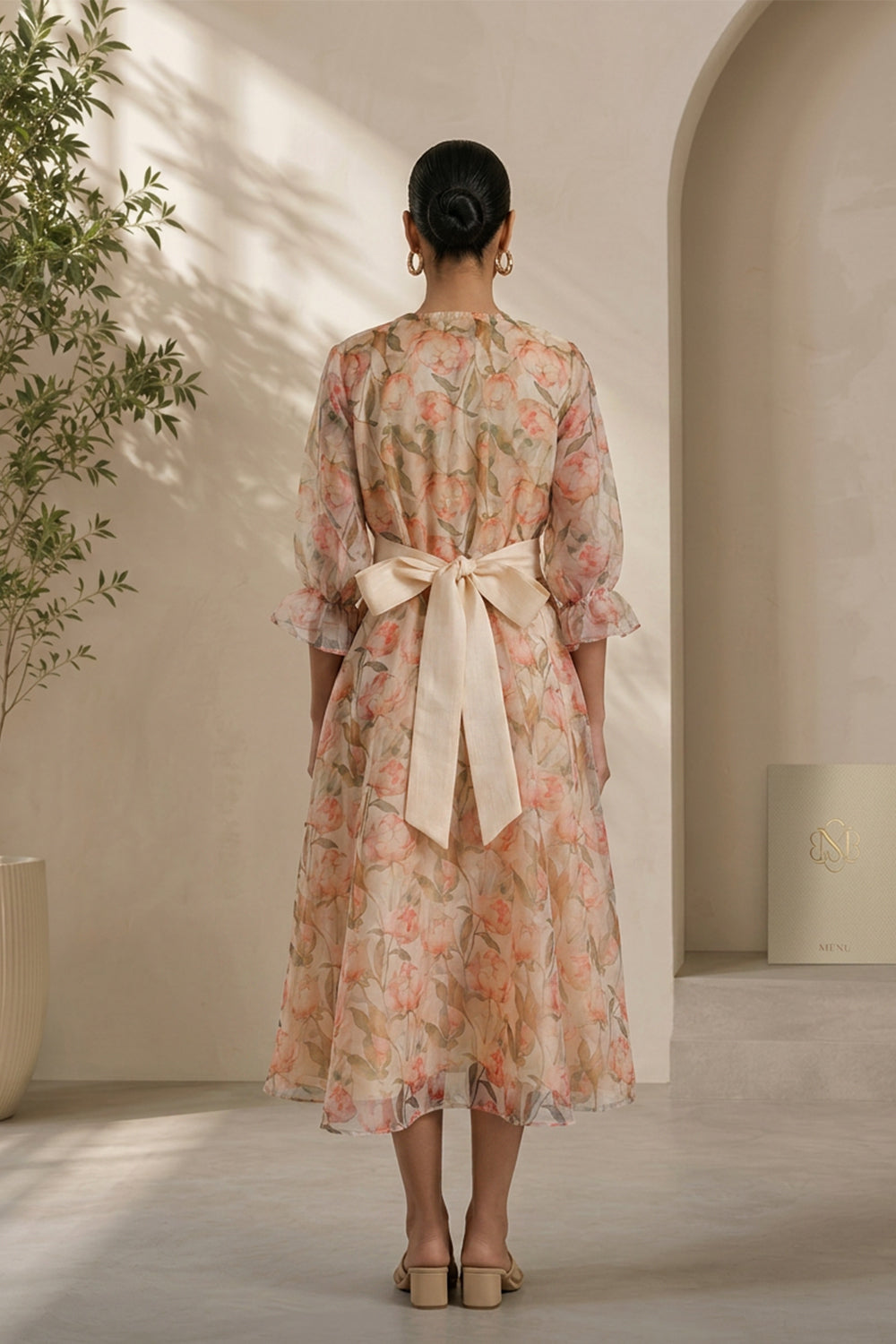 ORGANZA PRINTED A-LINE DRESS- SOFT CREAM