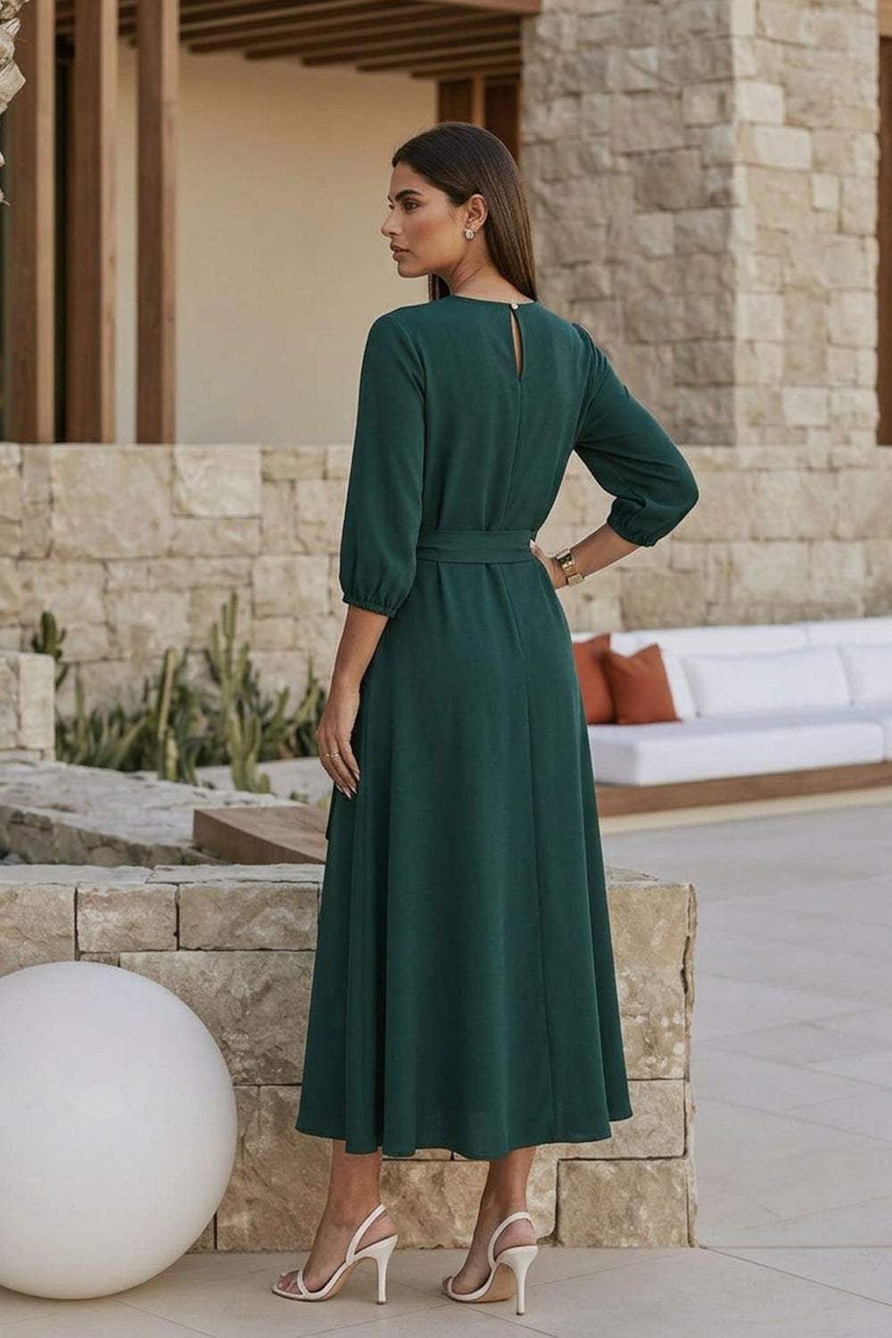 POLY A-LINE MIDI DRESS-GREEN