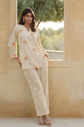 COTTON FLORAL EMBROIDERED CO-ORD -RUST