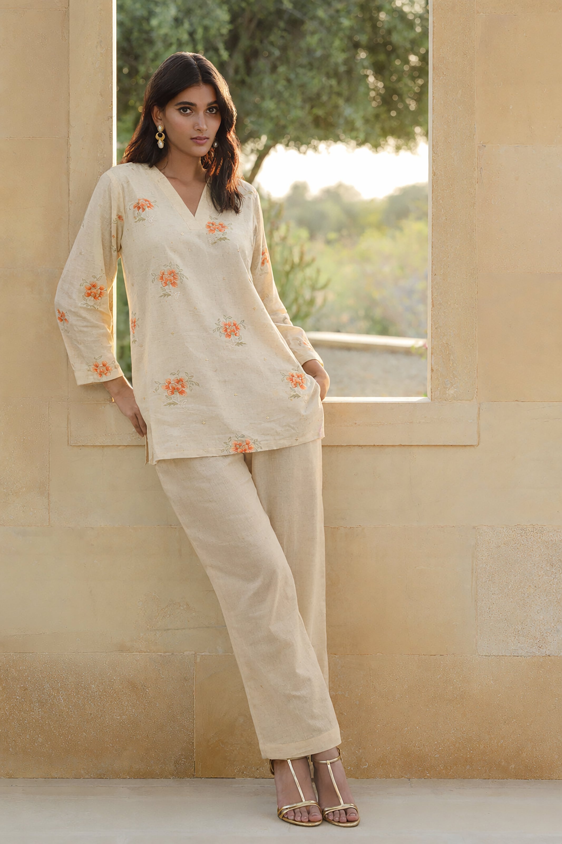 EMBROIDERED COTTON CO-ORD -IVORY