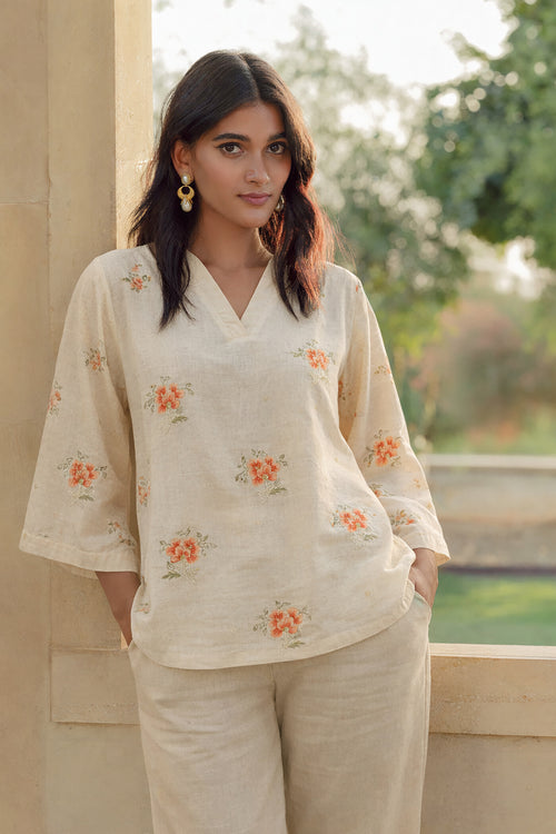 FLORAL EMBROIDERED COTTON CO-ORD SET