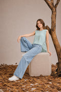 COTTON CRINKLED SLEEVELESS TOP- PASTEL MINT
