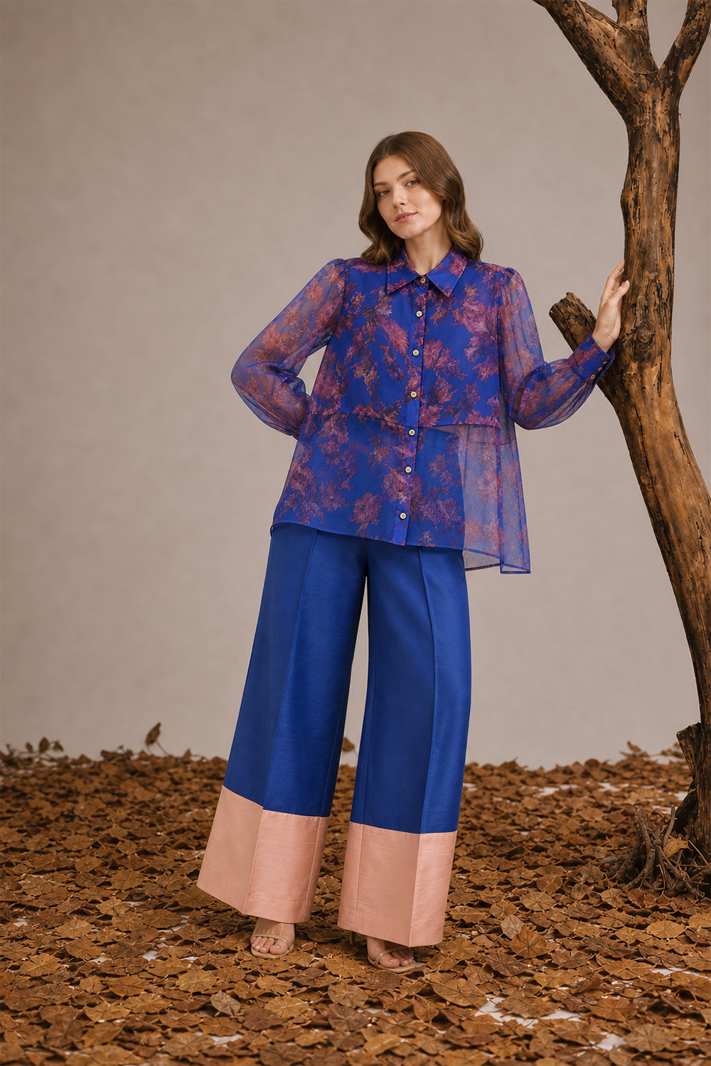 SILK & ORGANZA CO-ORD SET- SAPPHIRE BLUE