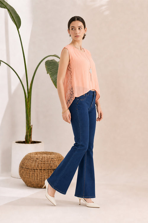 COTTON CRINKLED SLEEVELESS TOP- PEACH