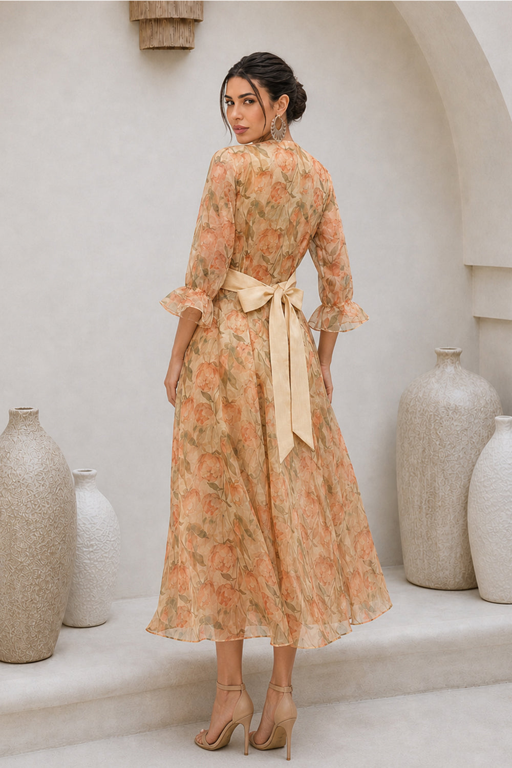 ORGANZA PRINTED A-LINE DRESS- SOFT CREAM