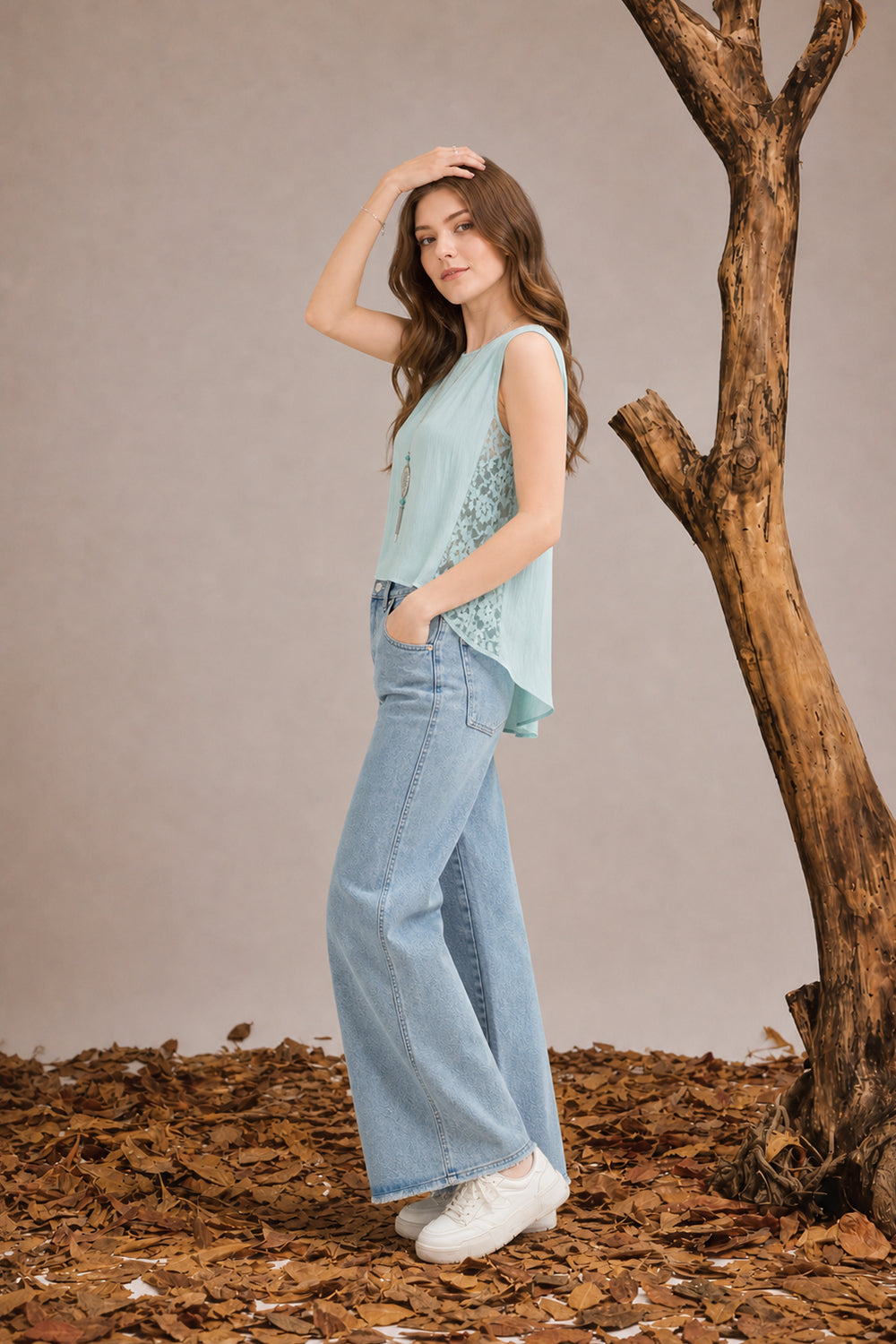 COTTON CRINKLED SLEEVELESS TOP- PASTEL MINT