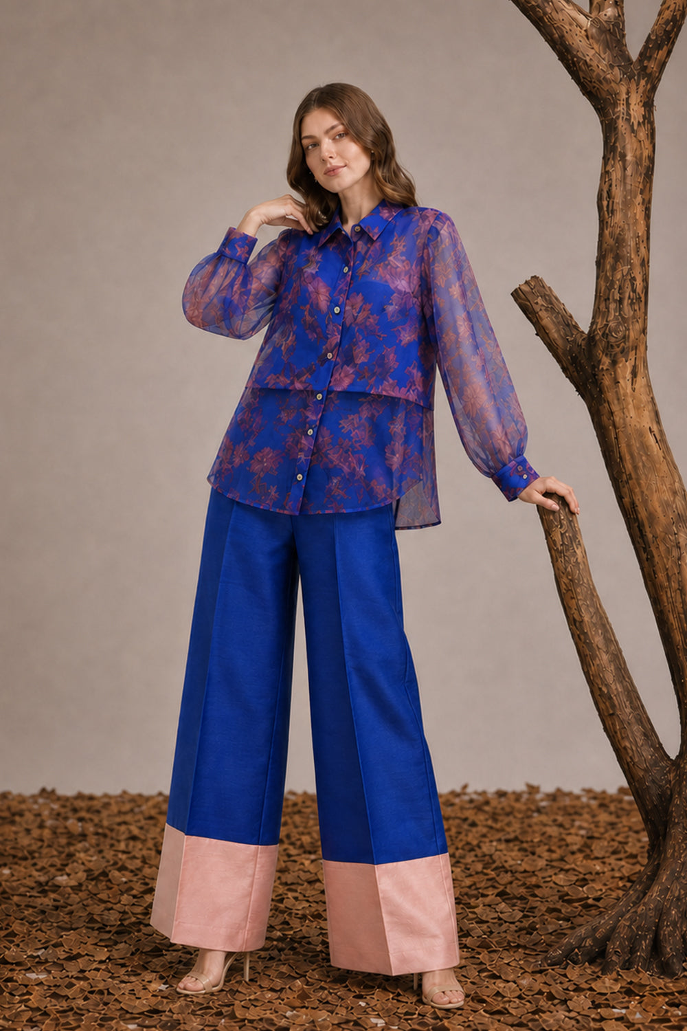 SILK & ORGANZA CO-ORD SET- SAPPHIRE BLUE