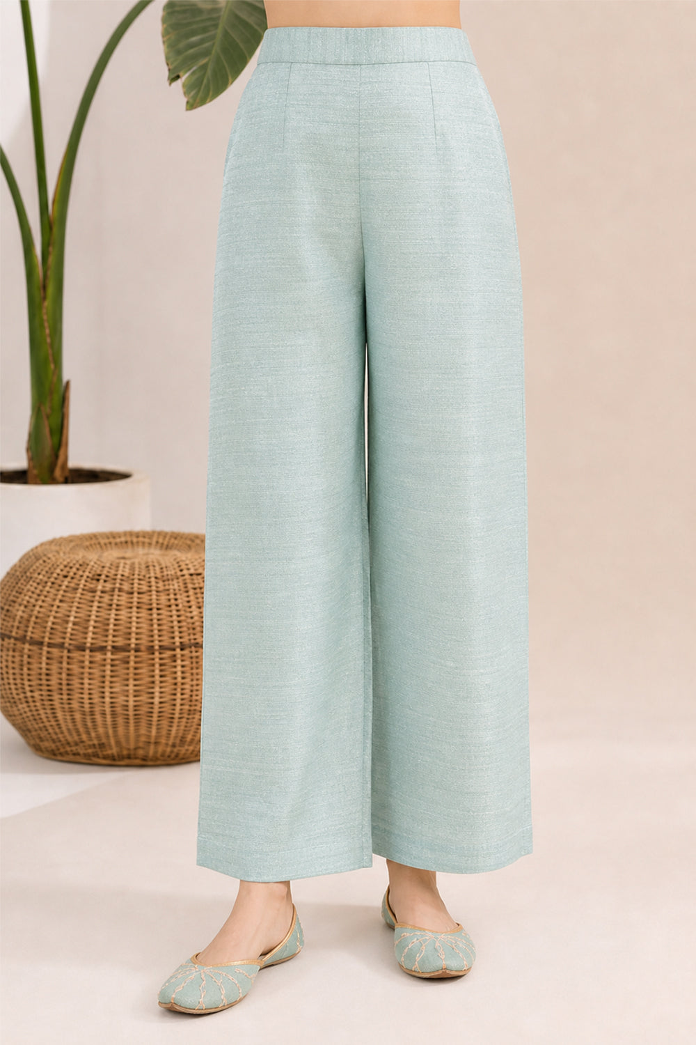 SILK BLEND LACE DETAILING KURTI SET- MINT GREEN