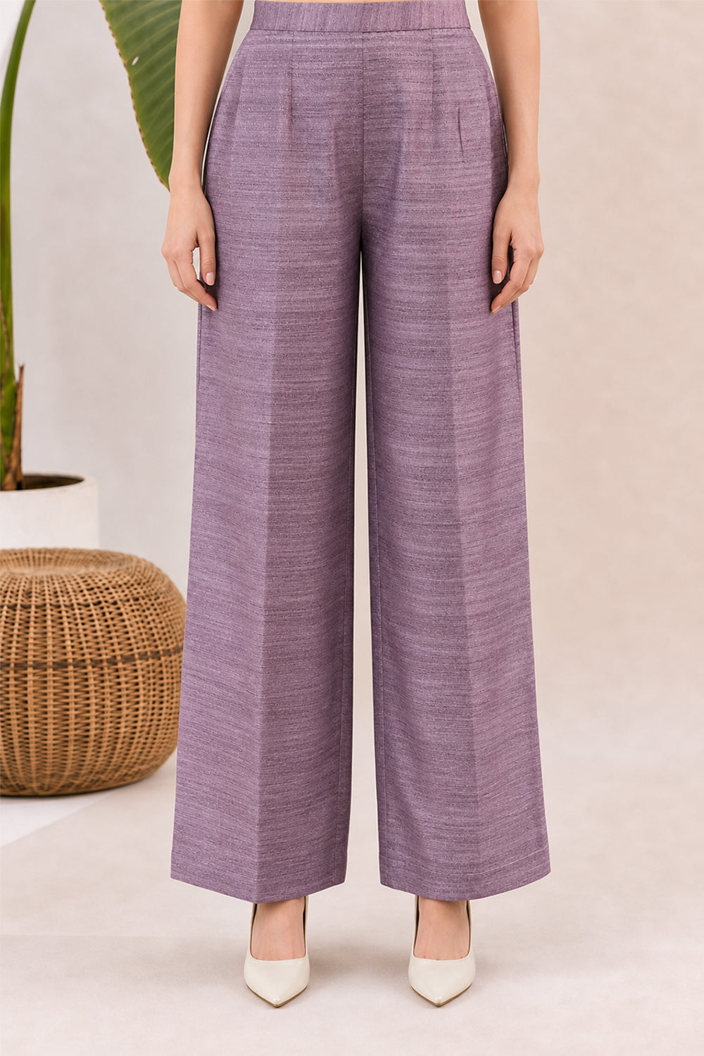 SILK BLEND LACE DETAILING KURTI SET- MAUVE PURPLE