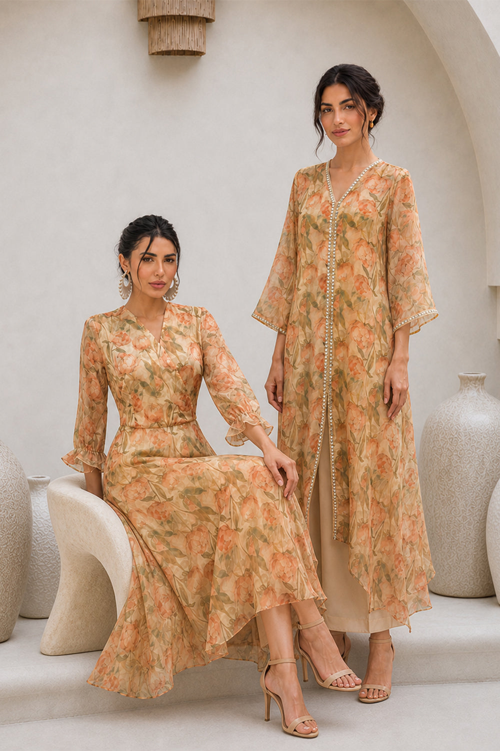 ORGANZA PRINTED A-LINE DRESS- SOFT CREAM