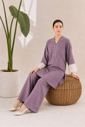SILK BLEND LACE DETAILING KURTI SET- MAUVE PURPLE