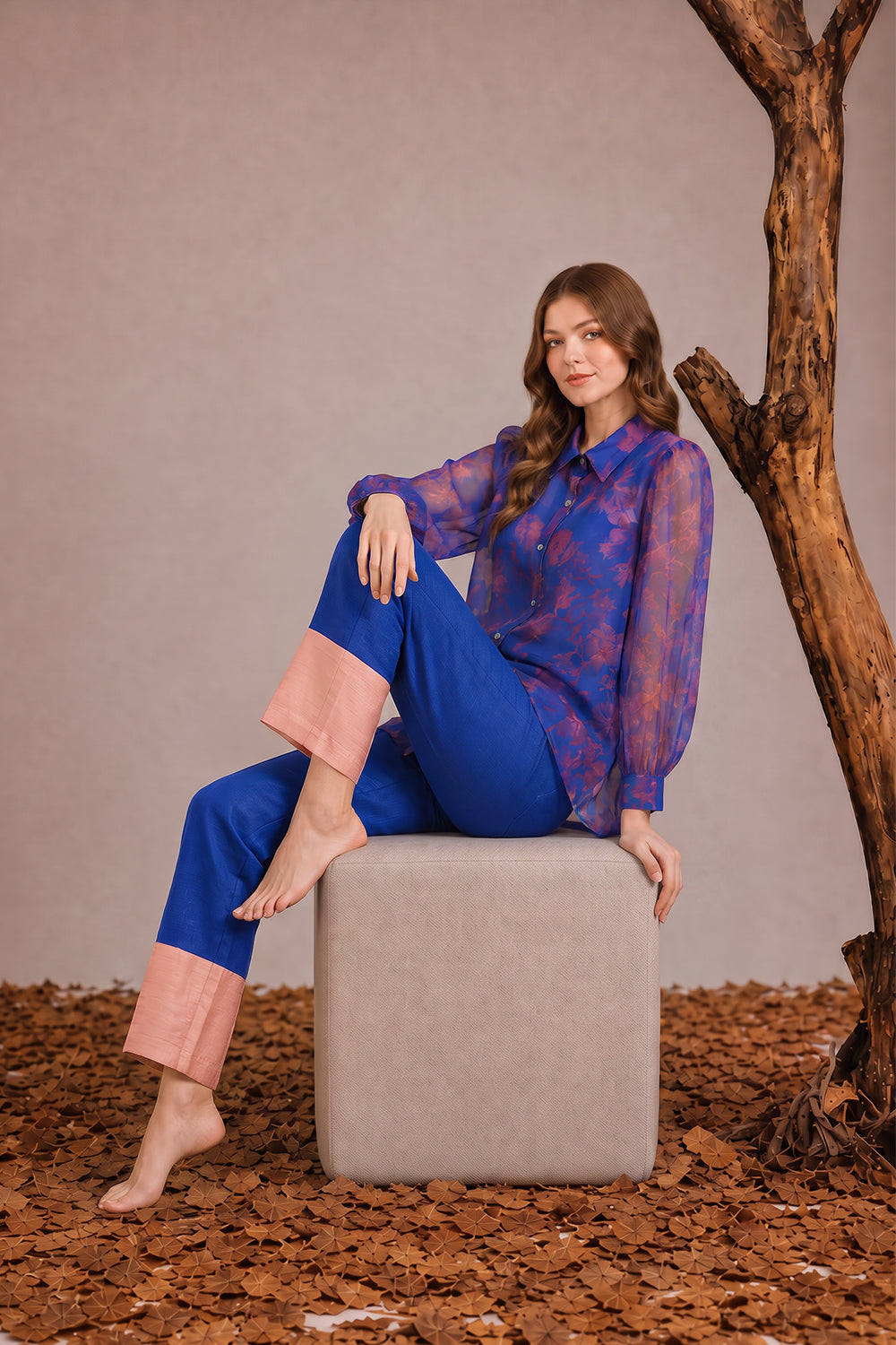 SILK & ORGANZA CO-ORD SET- SAPPHIRE BLUE