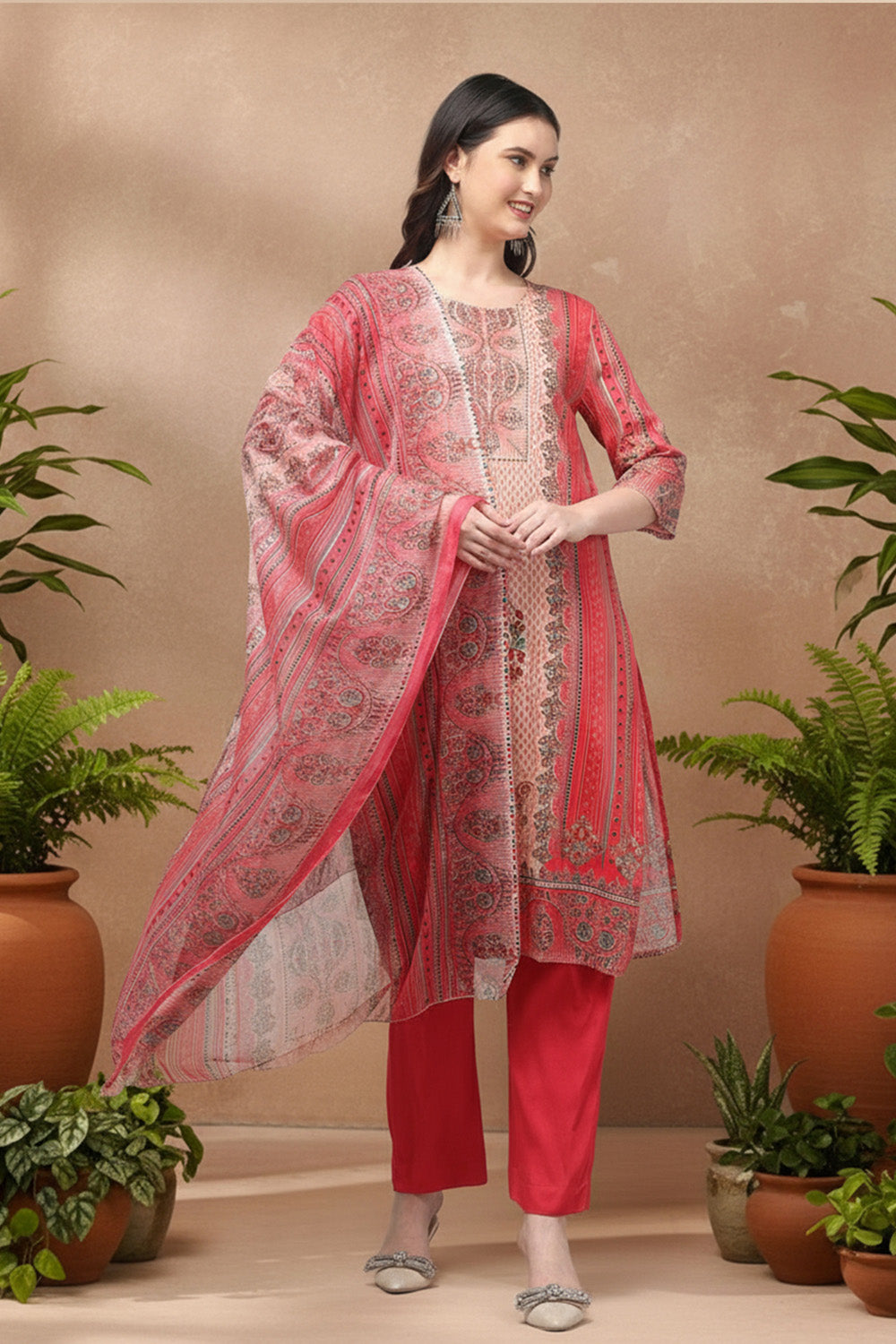 SILK BLEND SUIT SET- HOT PINK