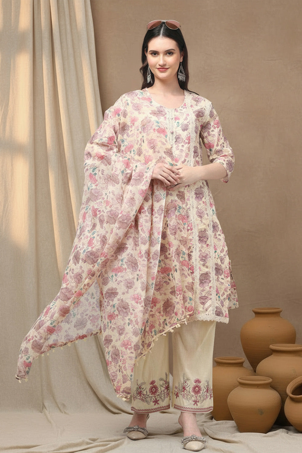COTTON EMBROIDERED SUIT SET- PURPLE