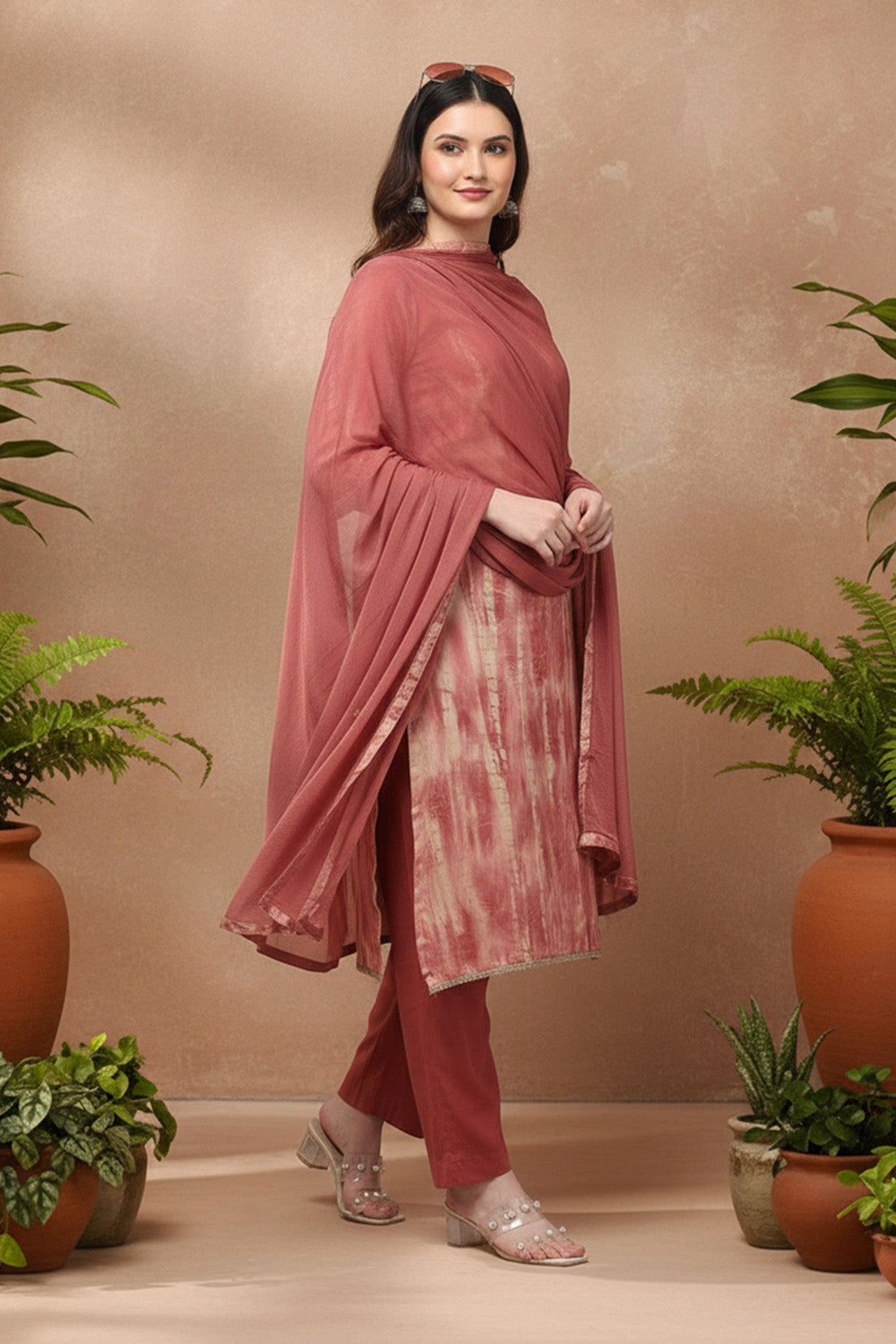 SILK BLEND FOIL PRINT SUIT SET- PINK