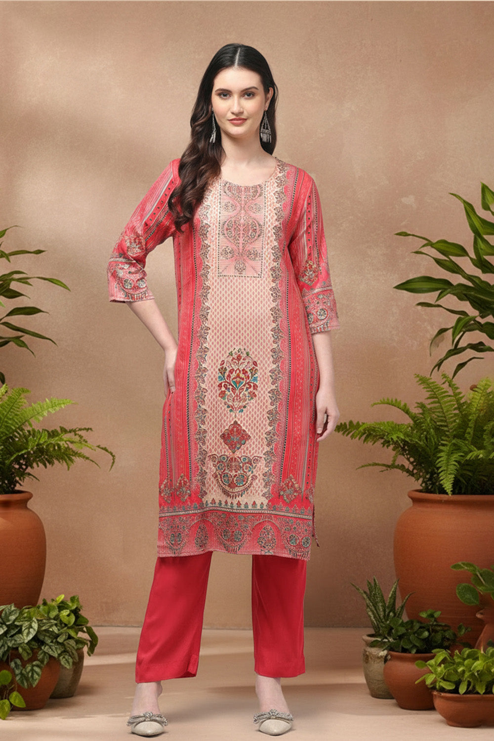 SILK BLEND SUIT SET- HOT PINK