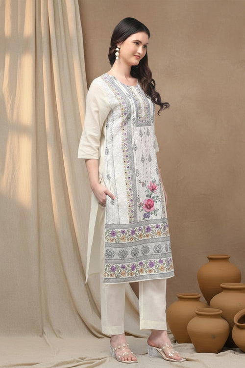 COTTON EMBROIDERED SUIT SET- CREAM