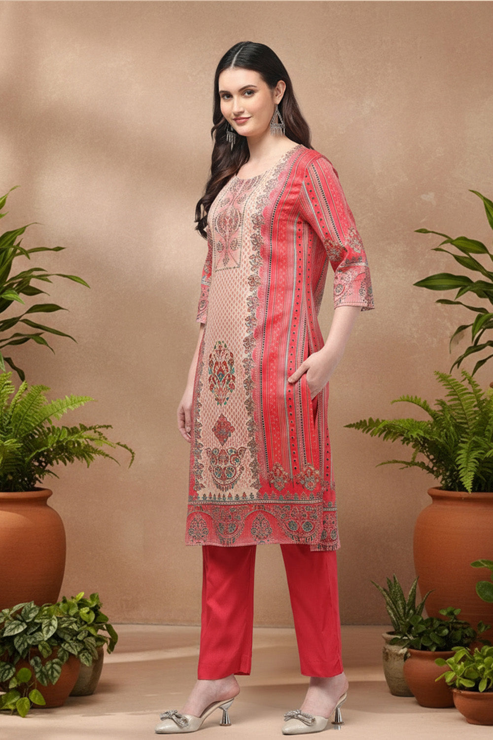 SILK BLEND SUIT SET- HOT PINK