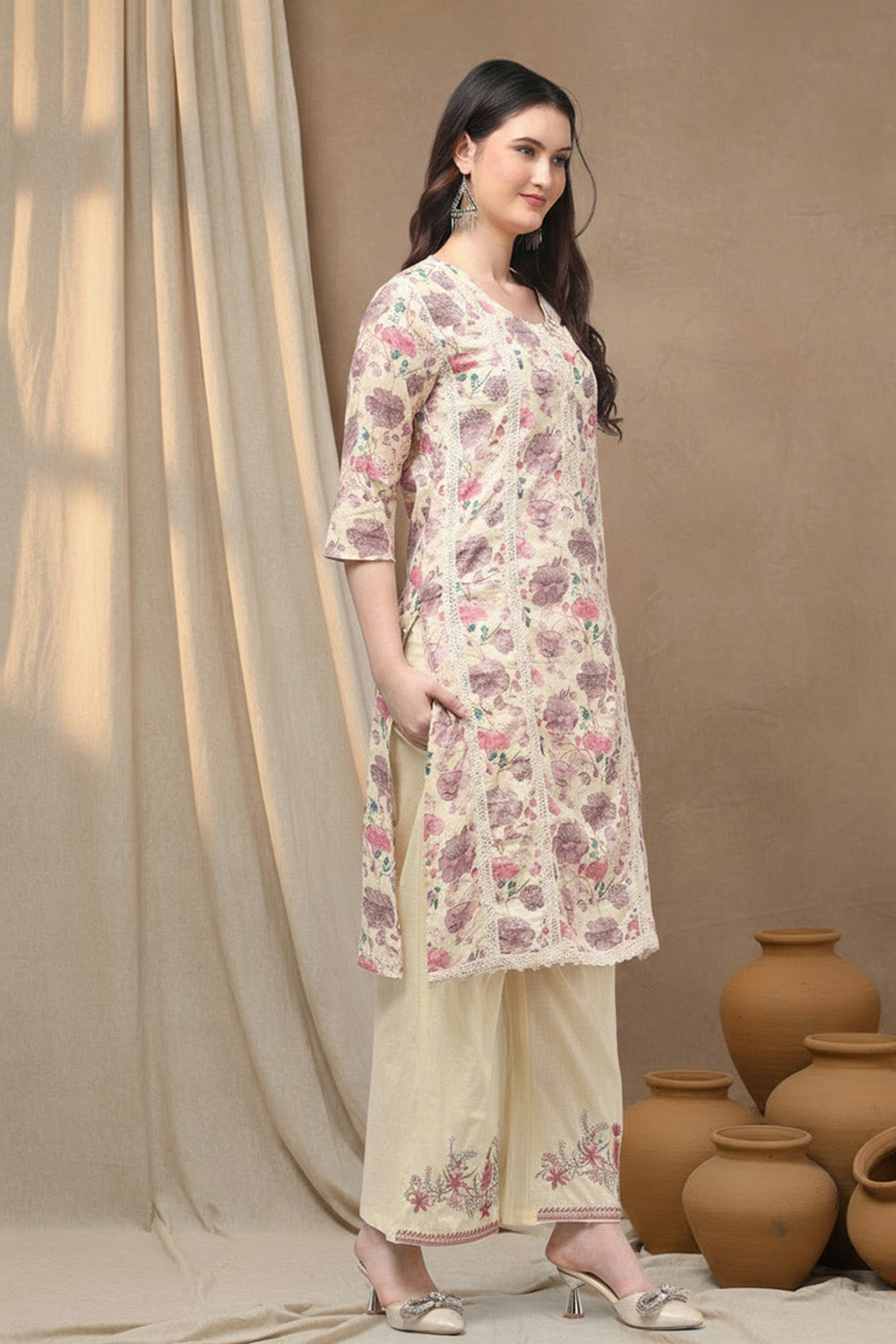COTTON EMBROIDERED SUIT SET- PURPLE
