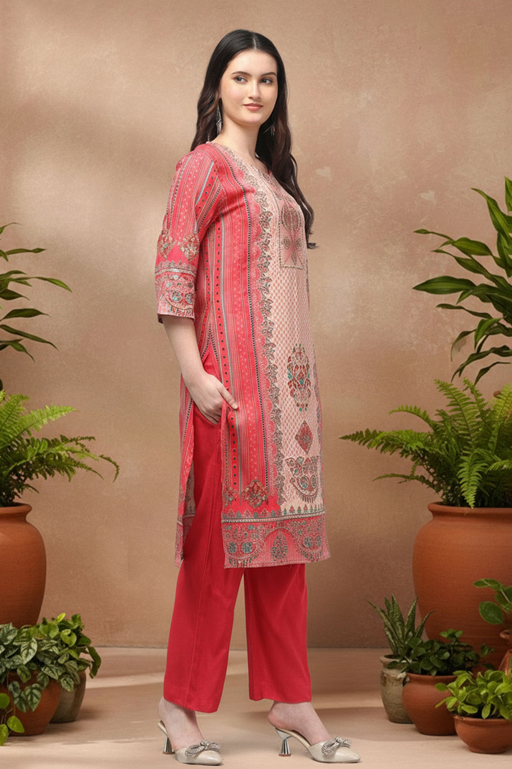 SILK BLEND SUIT SET- HOT PINK