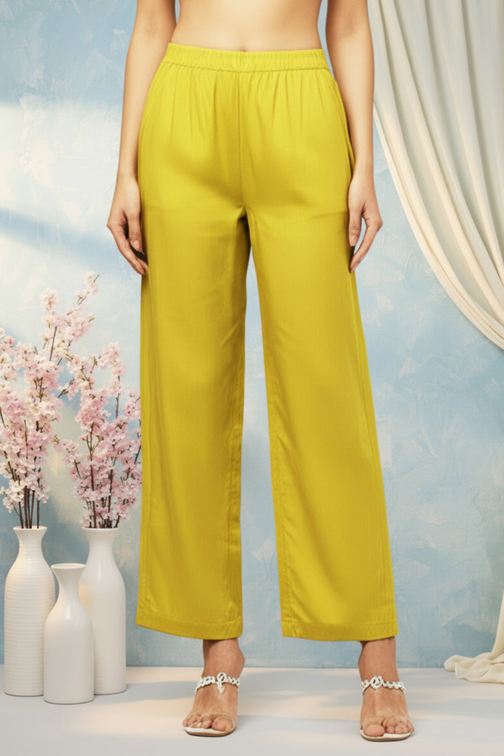 SILK BLEND EMBROIDERED SUIT SET- YELLOW