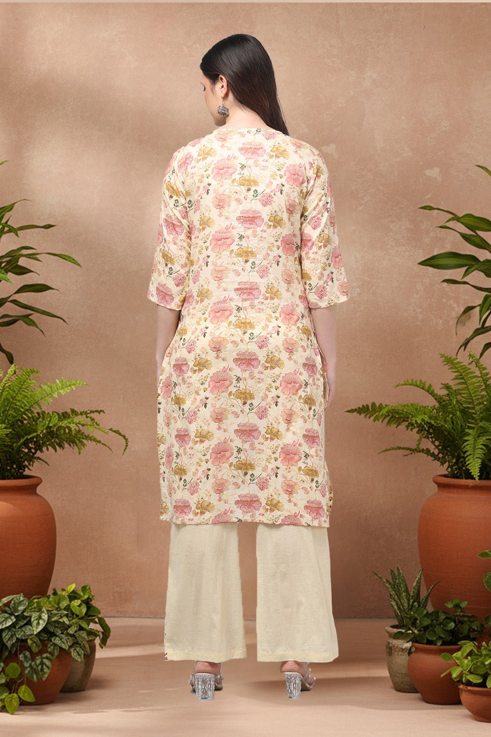 PRINTED COTTON SUIT SET- CREAM