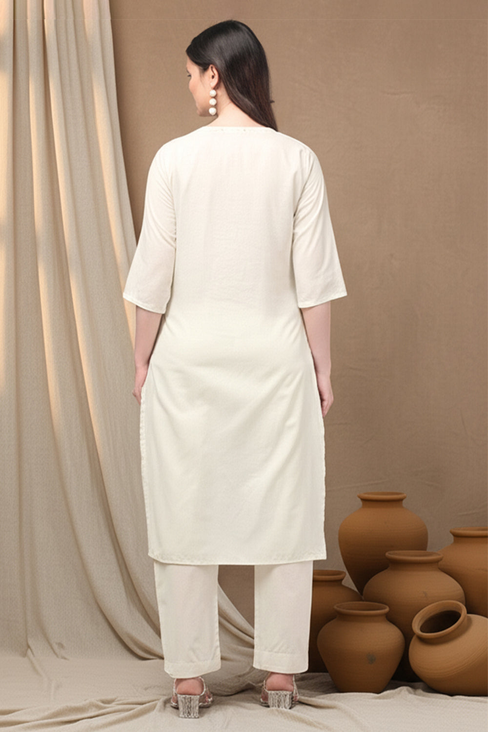 COTTON EMBROIDERED SUIT SET- CREAM