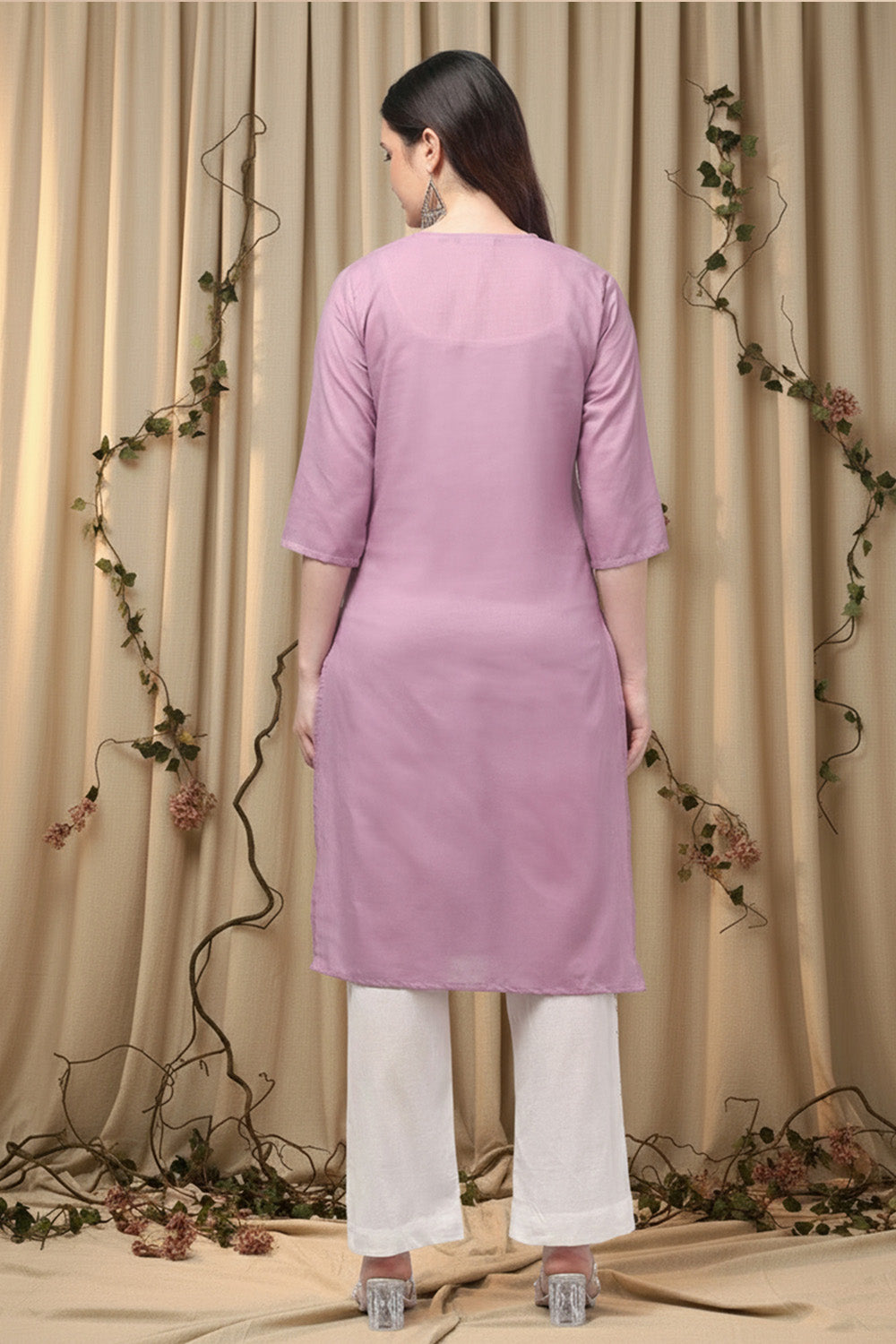 COTTON CHIKANKARI MIRROR WORK SUIT SET-PURPLE