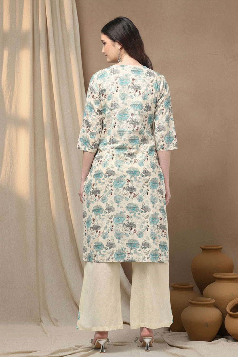 COTTON EMBROIDERED SUIT SET- SEA GREEN