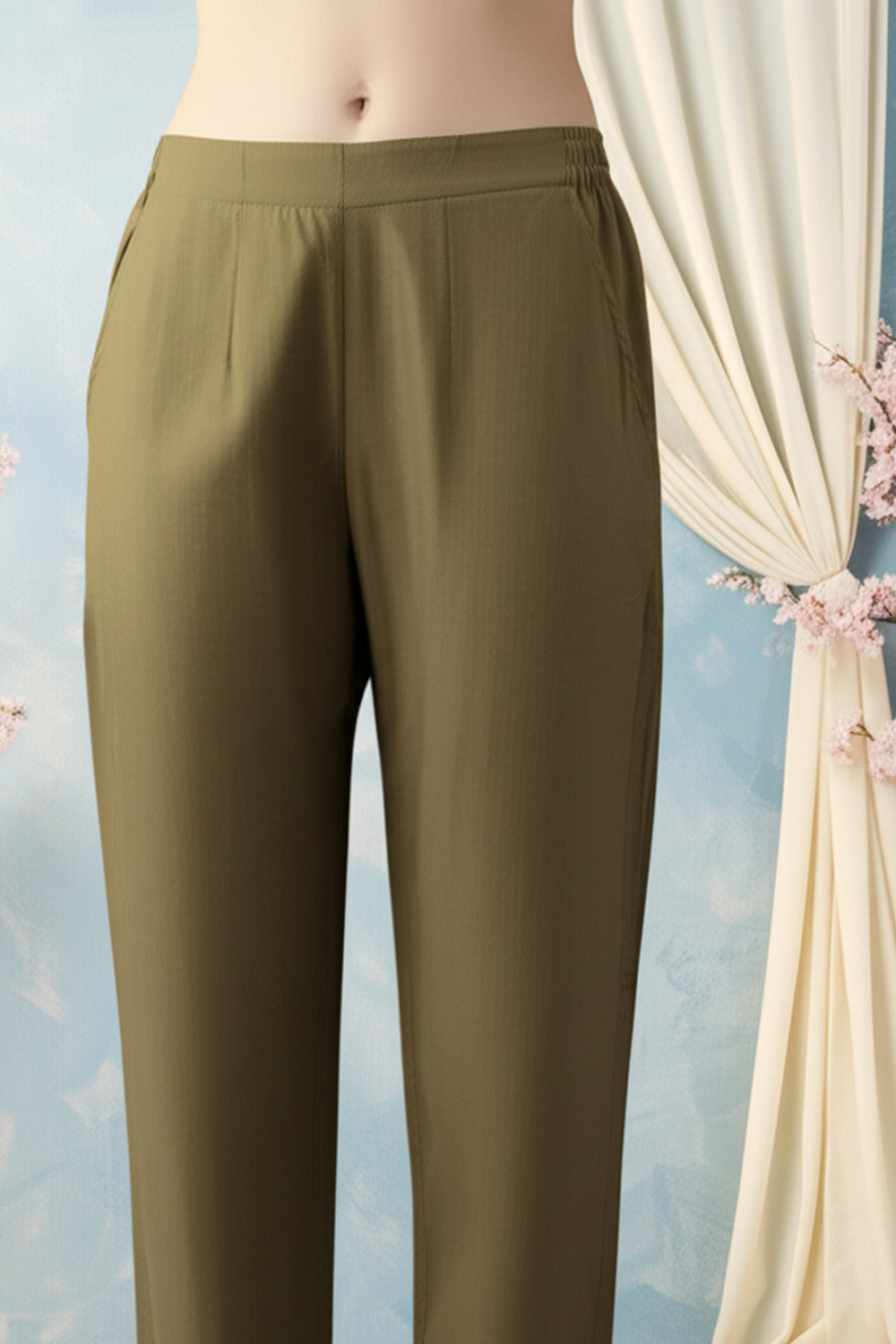 SILK BLEND PRINTED SUIT SET-OLIVE GREEN