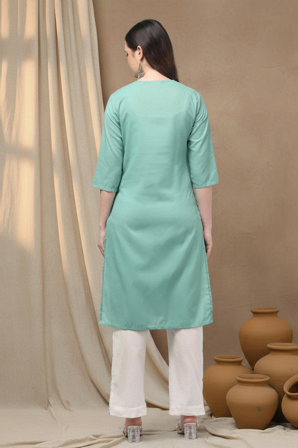 COTTON CHIKANKARI SUIT SET- SEA GREEN