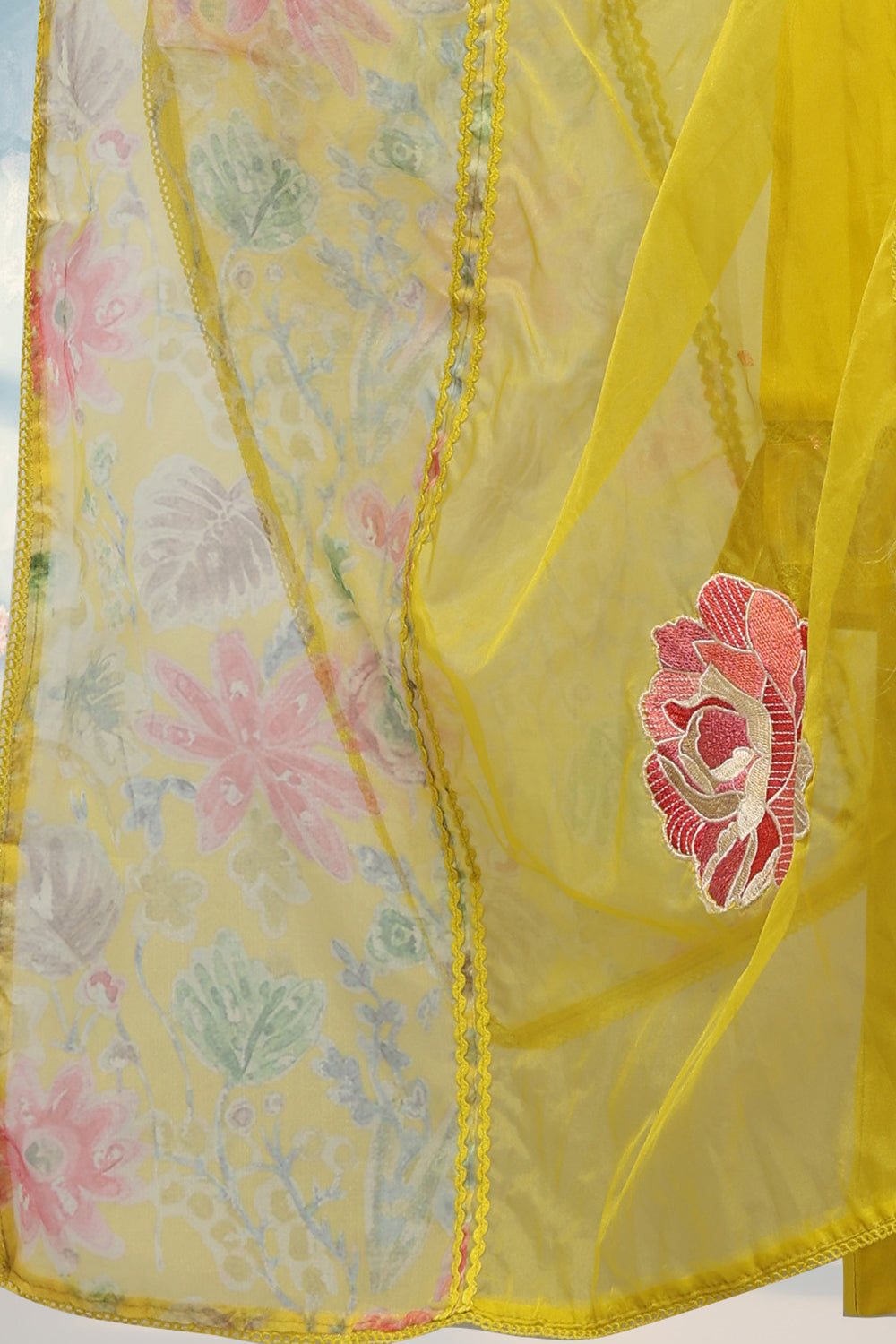 SILK BLEND EMBROIDERED SUIT SET- YELLOW