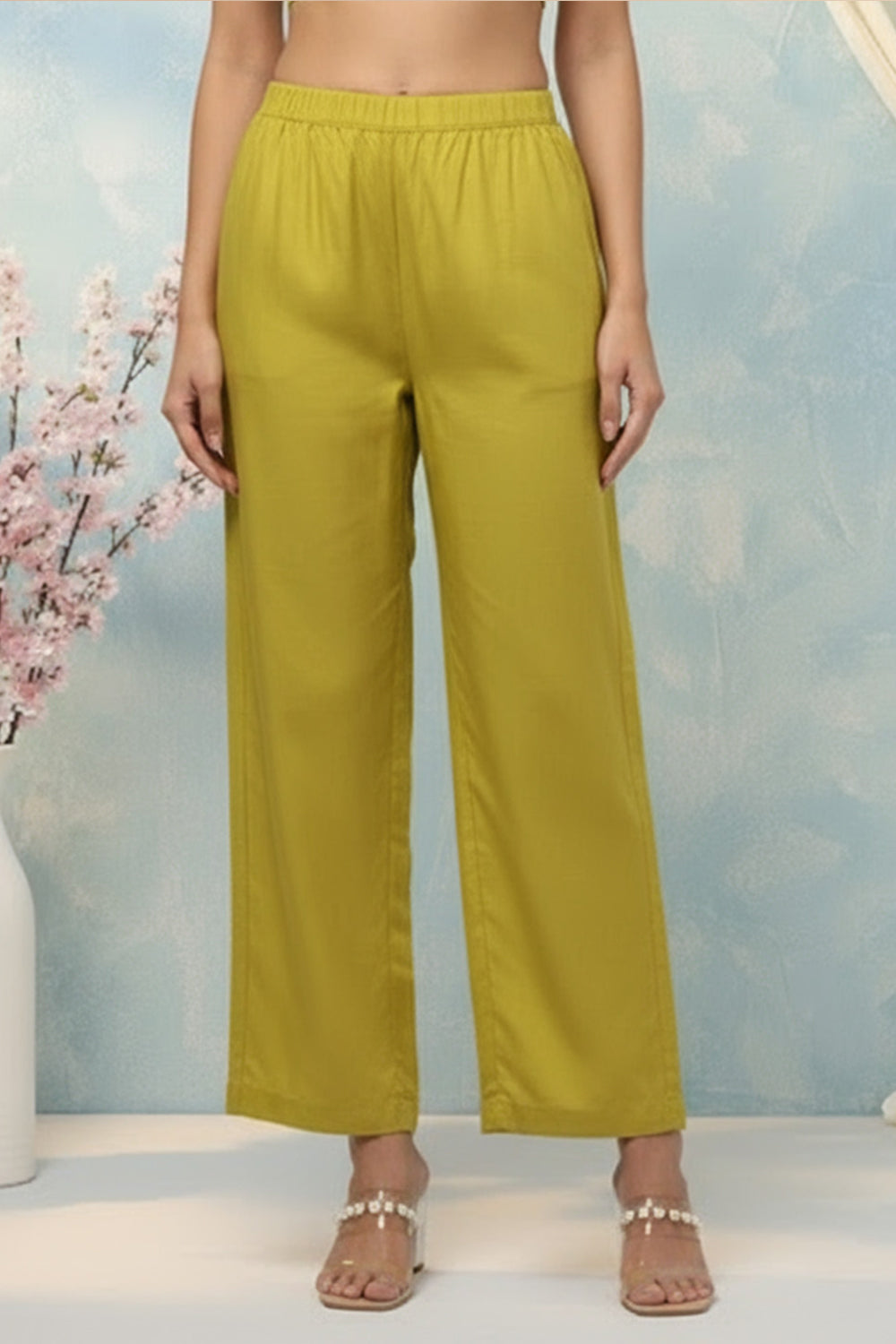 SILK BLEND EMBROIDERED SUIT SET-YELLOW