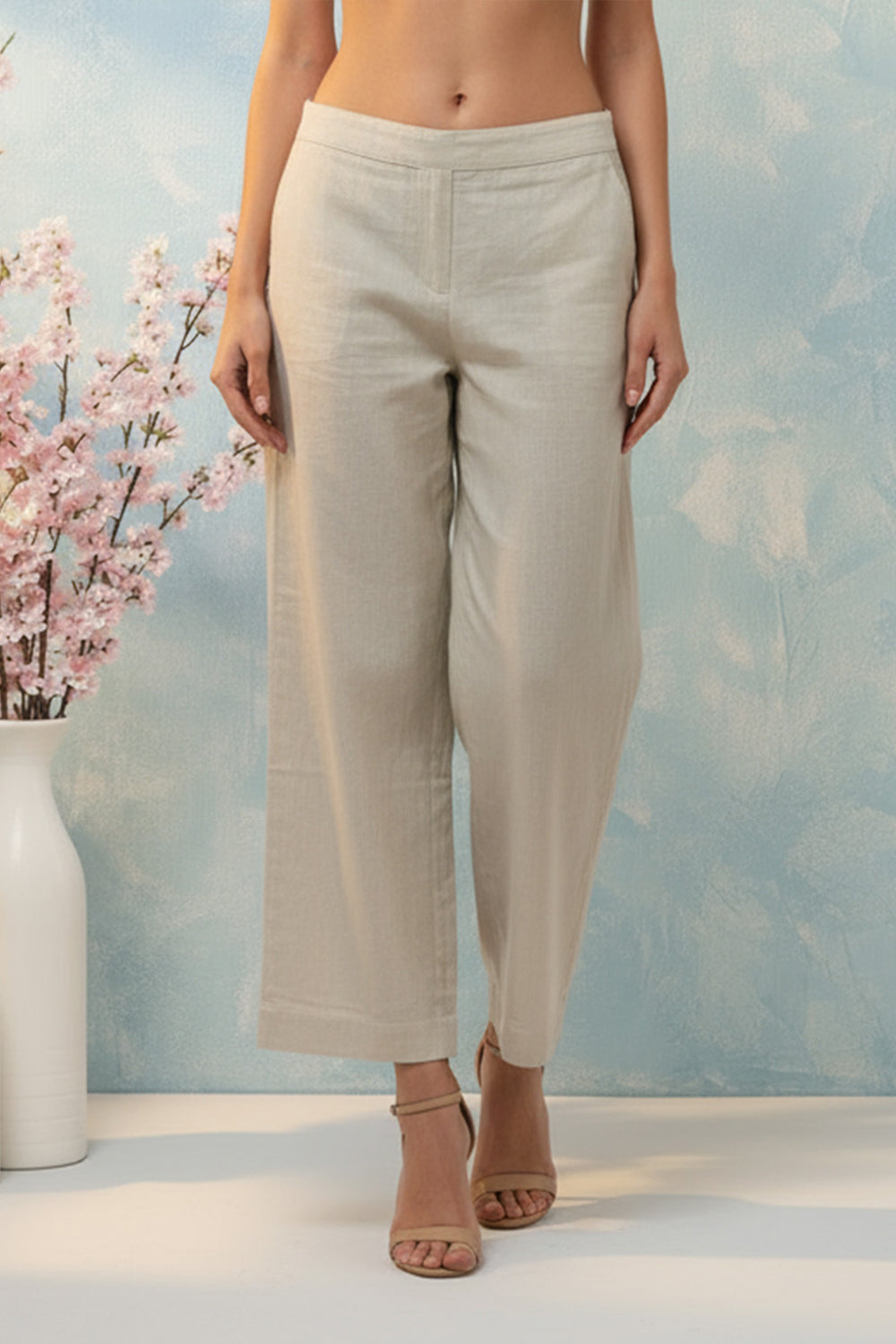 COTTON EMBROIDERED SUIT SET- BEIGE
