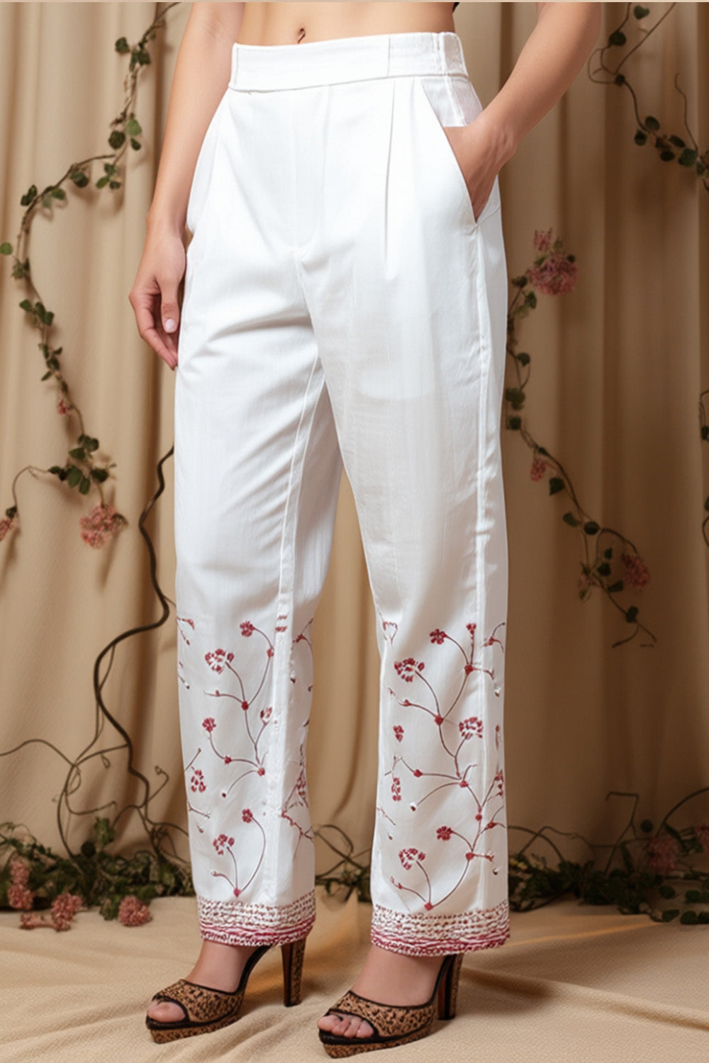 COTTON CHIKANKARI MIRROR WORK SUIT SET- CARROT PINK