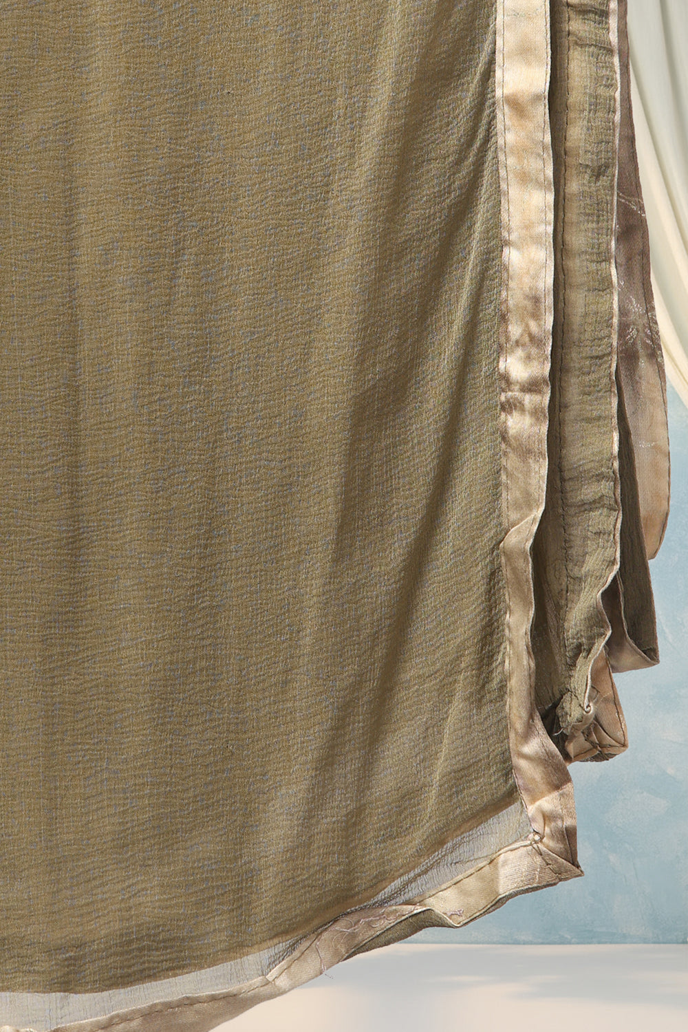 SILK BLEND PRINTED SUIT SET-OLIVE GREEN