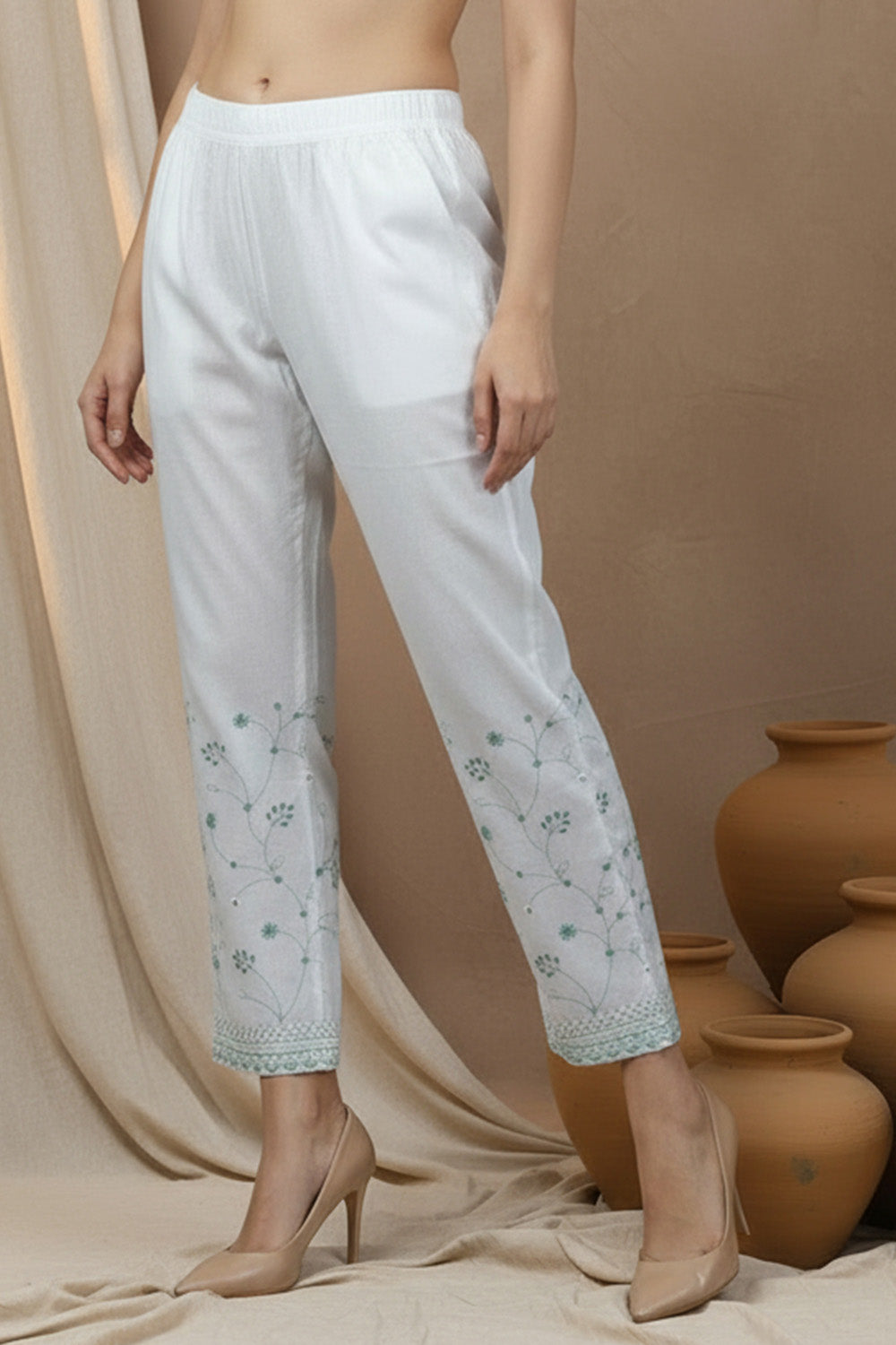 COTTON CHIKANKARI SUIT SET- SEA GREEN