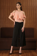RUFFLED CRUSHED COTTON CROP TOP- PEACH
