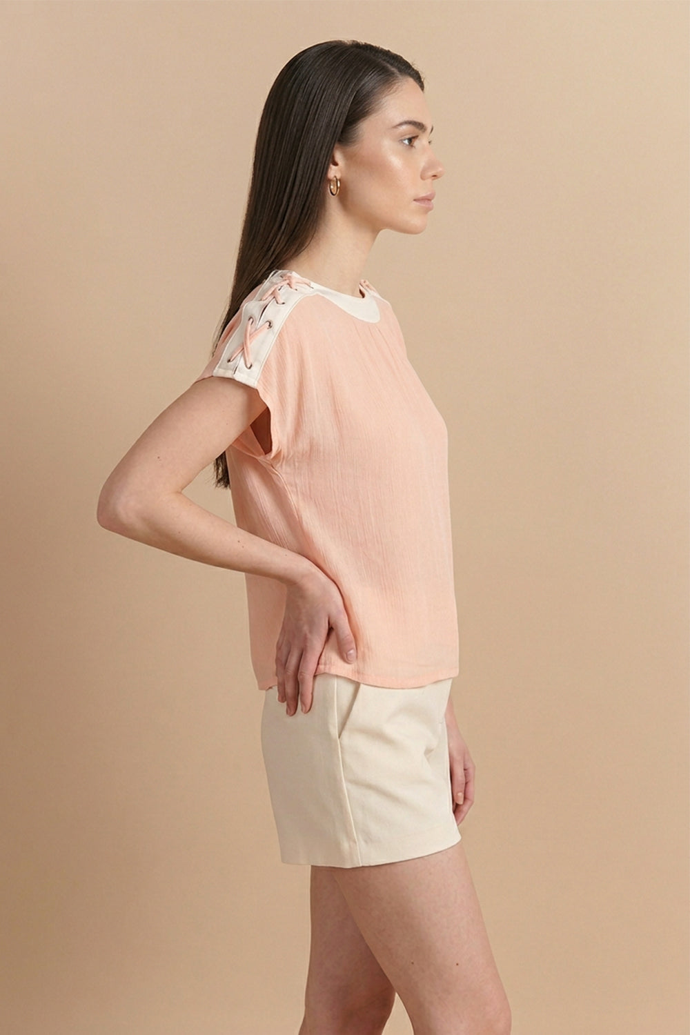 COTTON KNOT & TIE TOP- PEACH