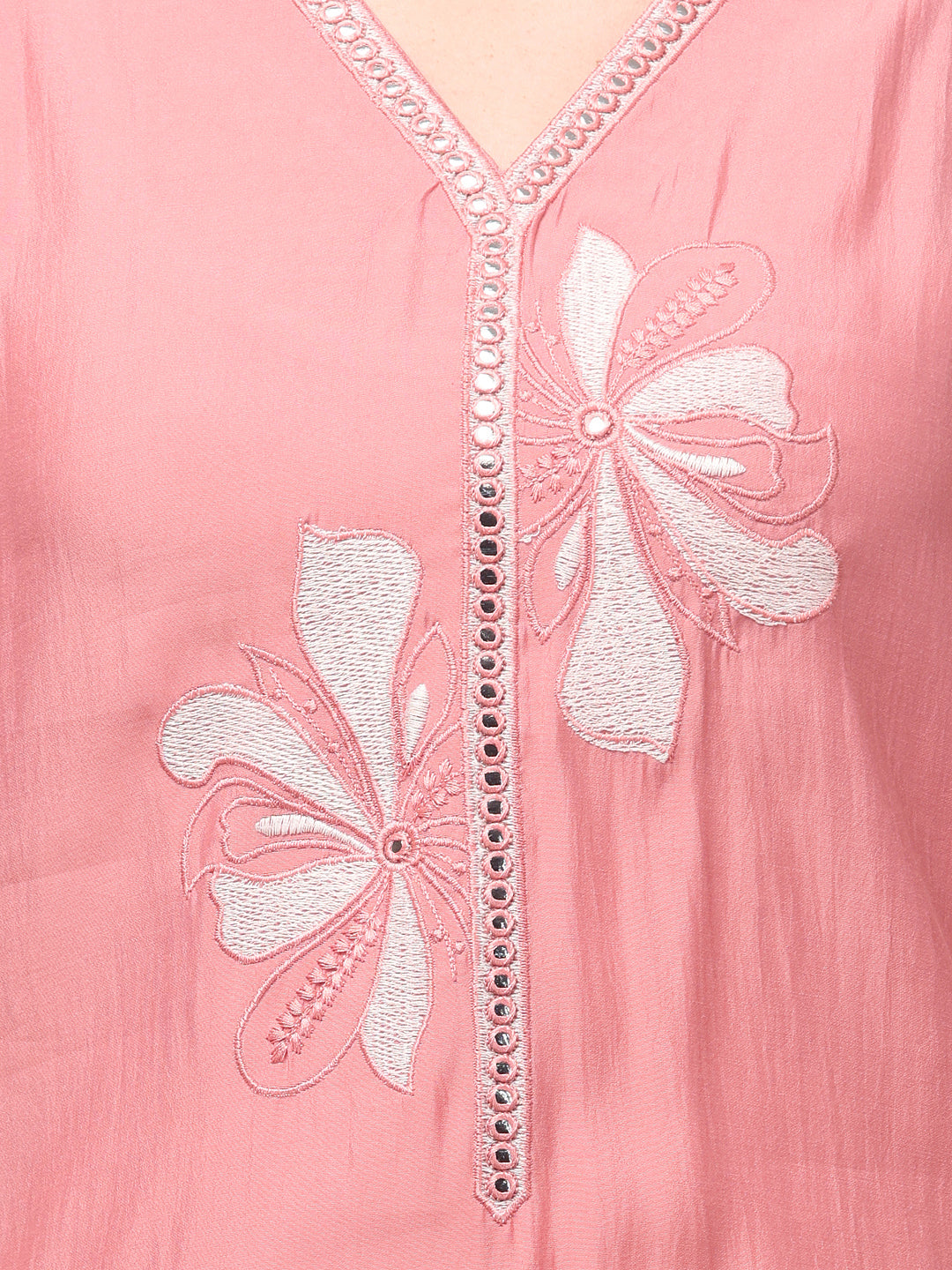 Floral Embroidered Cotton Kurta with Trousers & Dupatta