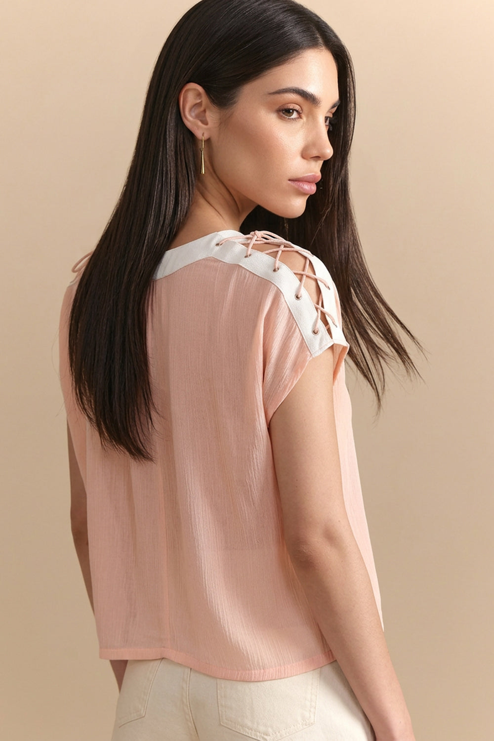 COTTON KNOT & TIE TOP- PEACH