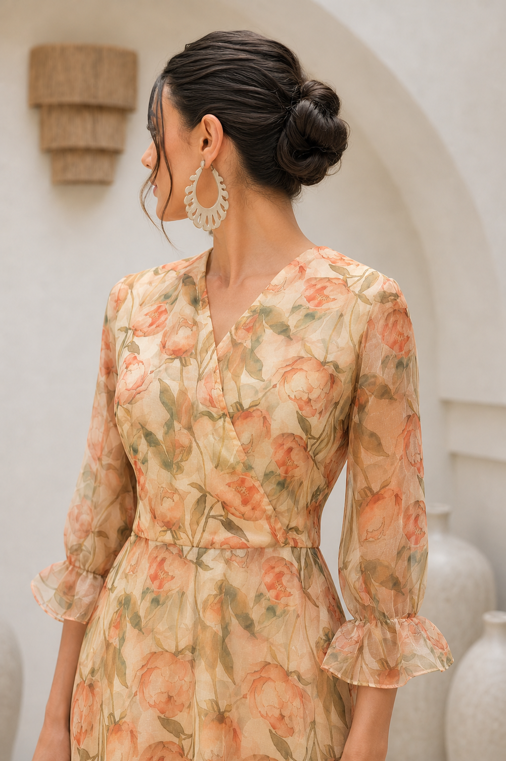 ORGANZA PRINTED A-LINE DRESS- SOFT CREAM
