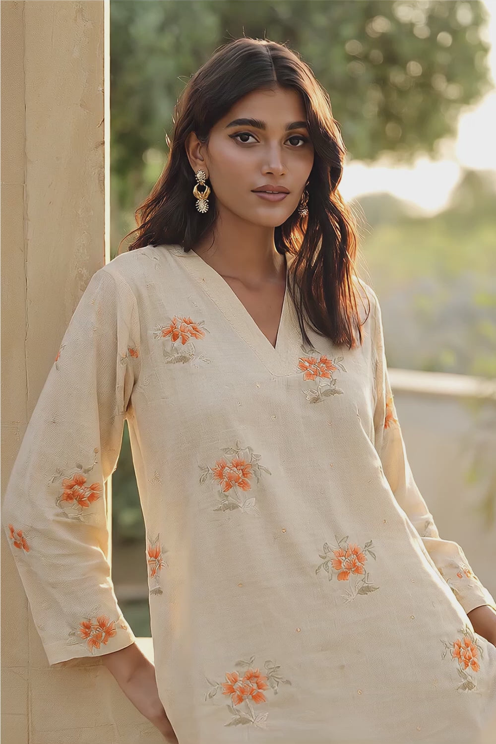 COTTON EMBROIDERED CO-ORD -RUST